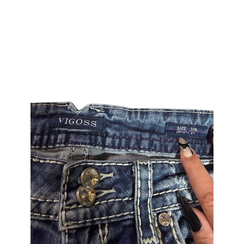 Vigoss The New York Capri Jeans Womens 7/8 Medium Wash Embroidered Rhinestone - Picture 10 of 15